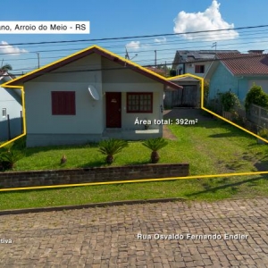 LOTE 013 - Área de 392,00m², contendo casa de alvenaria de 69,82m², situada na Rua Osvando Fernando Endler, nº 429, bairro São Caetano, Arroio do Meio/RS