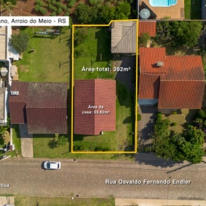 LOTE 013 - Área de 392,00m², contendo casa de alvenaria de 69,82m², situada na Rua Osvando Fernando Endler, nº 429, bairro São Caetano, Arroio do Meio/RS