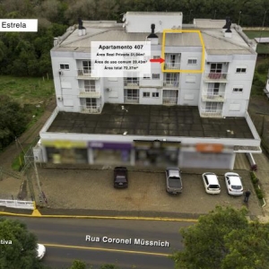 LOTE 002 - Apartamento 407 do Edifício Comercial e Residencial Coliseu, no quarto andar, com a área real privativa de 51,94m², localizado na Rua Coronel Müssnich, n° 04, bairro Centro, Estrela/RS