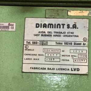 LOTE 038 - Dobradeira Diamint 160 Ton 1025.