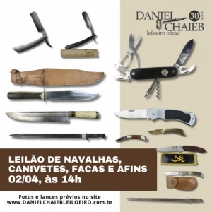 LOTE 0 - LEILÃO DE NAVALHAS, CANIVETES, FACAS E AFINS